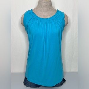 Evie Turquoise Ruffled Neckline Basic Tank Top Size S